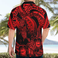 Personalised Polynesian Hawaiian Shirt Tribal Honu Turtle with Hibiscus Red Version - Wonder Print Shop