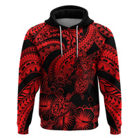 Custom Polynesian Hoodie Tribal Honu Turtle with Hibiscus Red Version - Wonder Print Shop