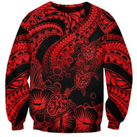 Personalised Polynesian Sweatshirt Tribal Honu Turtle with Hibiscus Red Version - Wonder Print Shop