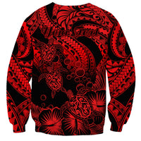 Personalised Polynesian Sweatshirt Tribal Honu Turtle with Hibiscus Red Version - Wonder Print Shop