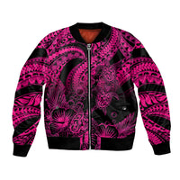 Personalised Polynesian Bomber Jacket Tribal Honu Turtle with Hibiscus Pink Version - Wonder Print Shop