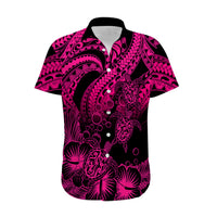 Personalised Polynesian Hawaiian Shirt Tribal Honu Turtle with Hibiscus Pink Version - Wonder Print Shop