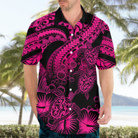 Personalised Polynesian Hawaiian Shirt Tribal Honu Turtle with Hibiscus Pink Version - Wonder Print Shop