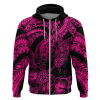 Custom Polynesian Hoodie Tribal Honu Turtle with Hibiscus Pink Version - Wonder Print Shop
