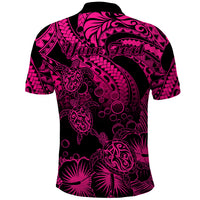 Custom Polynesian Polo Shirt Tribal Honu Turtle with Hibiscus Pink Version - Wonder Print Shop