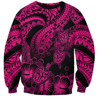 Personalised Polynesian Sweatshirt Tribal Honu Turtle with Hibiscus Pink Version - Wonder Print Shop