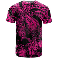 Personalised Polynesian T Shirt Tribal Honu Turtle with Hibiscus Pink Version - Wonder Print Shop