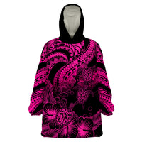 Personalised Polynesian Wearable Blanket Hoodie Tribal Honu Turtle with Hibiscus Pink Version - Wonder Print Shop