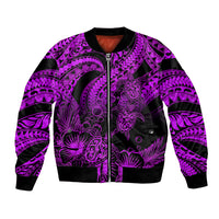 Personalised Polynesian Bomber Jacket Tribal Honu Turtle with Hibiscus Purple Version - Wonder Print Shop