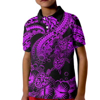 Custom Polynesian Polo Shirt for Kid Tribal Honu Turtle with Hibiscus Purple Version - Wonder Print Shop