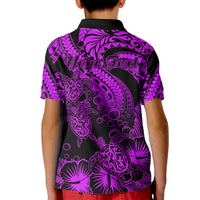 Custom Polynesian Polo Shirt for Kid Tribal Honu Turtle with Hibiscus Purple Version - Wonder Print Shop