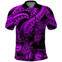 Custom Polynesian Polo Shirt Tribal Honu Turtle with Hibiscus Purple Version - Wonder Print Shop