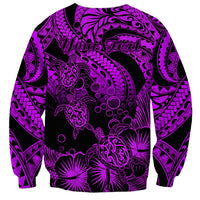 Personalised Polynesian Sweatshirt Tribal Honu Turtle with Hibiscus Purple Version - Wonder Print Shop