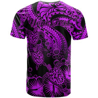 Personalised Polynesian T Shirt Tribal Honu Turtle with Hibiscus Purple Version - Wonder Print Shop