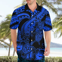 Personalised Polynesian Hawaiian Shirt Tribal Honu Turtle with Hibiscus Blue Version - Wonder Print Shop