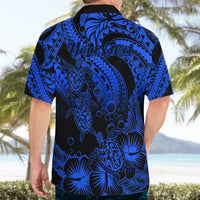 Personalised Polynesian Hawaiian Shirt Tribal Honu Turtle with Hibiscus Blue Version - Wonder Print Shop