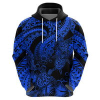 Custom Polynesian Hoodie Tribal Honu Turtle with Hibiscus Blue Version - Wonder Print Shop
