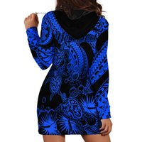 Personalised Polynesian Hoodie Dress Tribal Honu Turtle with Hibiscus Blue Version - Wonder Print Shop