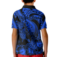 Custom Polynesian Polo Shirt for Kid Tribal Honu Turtle with Hibiscus Blue Version - Wonder Print Shop