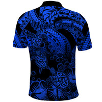 Custom Polynesian Polo Shirt Tribal Honu Turtle with Hibiscus Blue Version - Wonder Print Shop