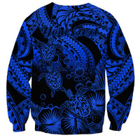 Personalised Polynesian Sweatshirt Tribal Honu Turtle with Hibiscus Blue Version - Wonder Print Shop