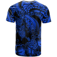 Personalised Polynesian T Shirt Tribal Honu Turtle with Hibiscus Blue Version - Wonder Print Shop