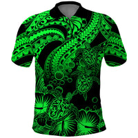 Custom Polynesian Polo Shirt Tribal Honu Turtle with Hibiscus Green Version - Wonder Print Shop