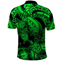Custom Polynesian Polo Shirt Tribal Honu Turtle with Hibiscus Green Version - Wonder Print Shop