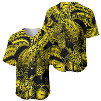 Personalised Polynesian Baseball Jersey Tribal Honu Turtle with Hibiscus Gold Version - Wonder Print Shop