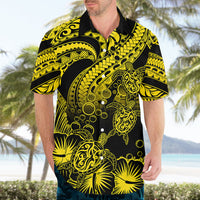 Personalised Polynesian Hawaiian Shirt Tribal Honu Turtle with Hibiscus Gold Version - Wonder Print Shop