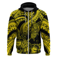 Custom Polynesian Hoodie Tribal Honu Turtle with Hibiscus Gold Version - Wonder Print Shop
