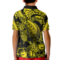 Custom Polynesian Polo Shirt for Kid Tribal Honu Turtle with Hibiscus Gold Version - Wonder Print Shop