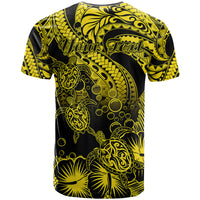 Personalised Polynesian T Shirt Tribal Honu Turtle with Hibiscus Gold Version - Wonder Print Shop