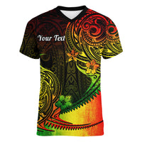 Personalised Polynesian Tribal Women V Neck T Shirt Unique Reggae - Wonder Print Shop
