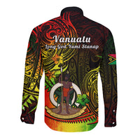 Polynesian Pride Vanuatu Long Sleeve Button Shirt Reggae Polynesia Long God Yumi Stanap - Wonder Print Shop