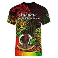 Polynesian Pride Vanuatu Women V Neck T Shirt Reggae Polynesia Long God Yumi Stanap - Wonder Print Shop