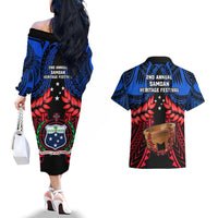 Samoa Couples Matching Off The Shoulder Long Sleeve Dress and Hawaiian Shirt Heritage Festival Samoan Tattoo With Ula Fala Kava Bowl - Wonder Print Shop