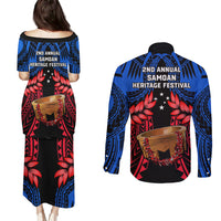 Samoa Couples Matching Puletasi Dress and Long Sleeve Button Shirts Heritage Festival Samoan Tattoo With Ula Fala Kava Bowl - Wonder Print Shop