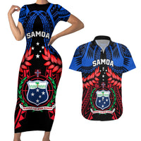 Samoa Couples Matching Short Sleeve Bodycon Dress and Hawaiian Shirt Heritage Festival Samoan Tattoo With Ula Fala Kava Bowl - Wonder Print Shop