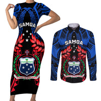 Samoa Couples Matching Short Sleeve Bodycon Dress and Long Sleeve Button Shirts Heritage Festival Samoan Tattoo With Ula Fala Kava Bowl - Wonder Print Shop