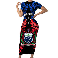Samoa Short Sleeve Bodycon Dress Heritage Festival Samoan Tattoo With Ula Fala Kava Bowl - Wonder Print Shop