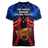 Samoa Women V Neck T Shirt Heritage Festival Samoan Tattoo With Ula Fala Kava Bowl - Wonder Print Shop