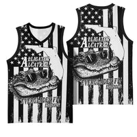 Alligator Alcatraz Basketball Jersey Cool Gator Everglades USA Grunge Flag - Wonder Print Shop