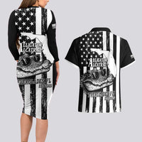 Alligator Alcatraz Couples Matching Long Sleeve Bodycon Dress and Hawaiian Shirt Cool Gator Everglades USA Grunge Flag - Wonder Print Shop