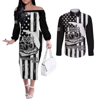 Alligator Alcatraz Couples Matching Off The Shoulder Long Sleeve Dress and Long Sleeve Button Shirt Cool Gator Everglades USA Grunge Flag - Wonder Print Shop