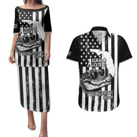 Alligator Alcatraz Couples Matching Puletasi and Hawaiian Shirt Cool Gator Everglades USA Grunge Flag - Wonder Print Shop