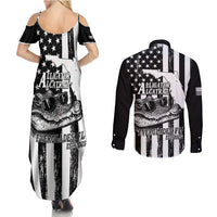 Alligator Alcatraz Couples Matching Summer Maxi Dress and Long Sleeve Button Shirt Cool Gator Everglades USA Grunge Flag - Wonder Print Shop
