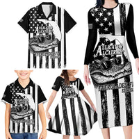 Alligator Alcatraz Family Matching Long Sleeve Bodycon Dress and Hawaiian Shirt Cool Gator Everglades USA Grunge Flag - Wonder Print Shop