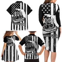 Alligator Alcatraz Family Matching Long Sleeve Bodycon Dress and Hawaiian Shirt Cool Gator Everglades USA Grunge Flag - Wonder Print Shop