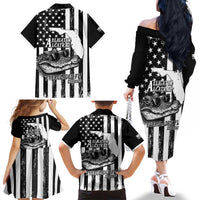Alligator Alcatraz Family Matching Off The Shoulder Long Sleeve Dress and Hawaiian Shirt Cool Gator Everglades USA Grunge Flag - Wonder Print Shop